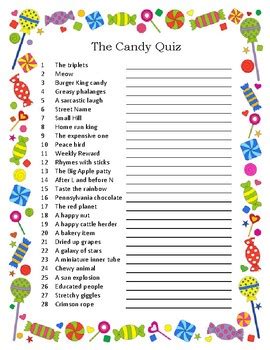Candy trivia printable