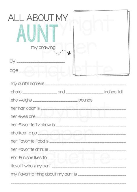 All About My Aunt Printable Printable Word Searches