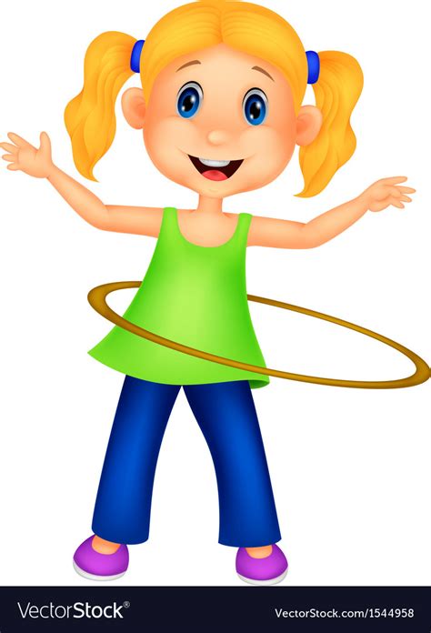 Cute Girl Cartoon Twirling Hula Hoop Royalty Free Vector