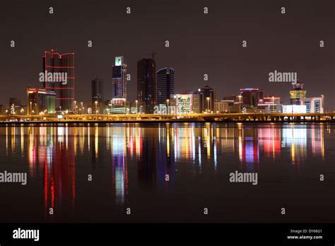 Skyline Of Manama At Night Bahrain Middle East Stock Photo Alamy