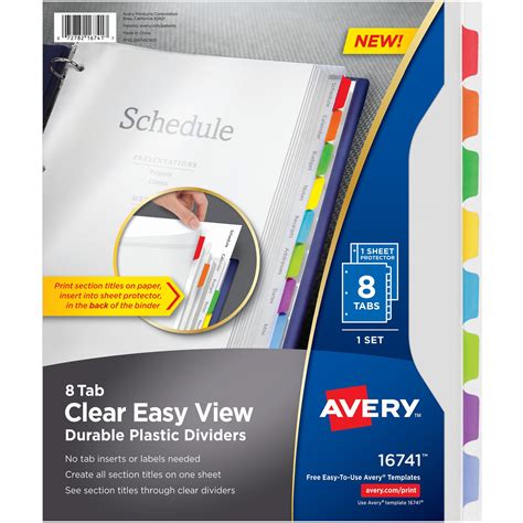 Avery Clear Easy View Dividers 8 X Divider S 8 Tab S 8 Tab S Set 9 50 Divider Width