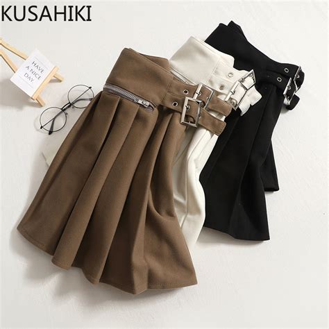 Kusahiki Falda Plisada De Lana Para Mujer Faldas De Cintura Alta Color Liso Moda Coreana