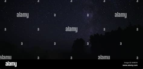 Night Sky Over Rural Landscape Beautiful Night Starry Sky Stock Photo