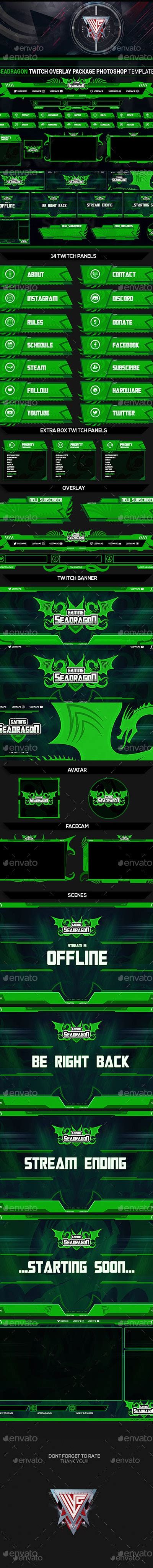 Sea Dragon Twitch Overlay Photoshop Template Web Elements Graphicriver