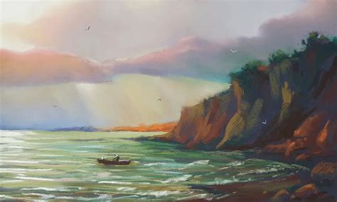 Sunset Seascape Painting Original Soft Pastel Art Stormy Sea Etsy