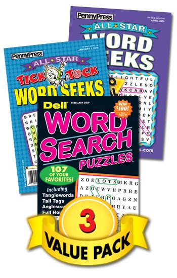 Word Seeksearch Value Pack 3 Penny Dell Puzzles