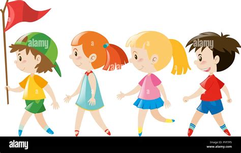 Los Niños Caminando En Línea Ilustración Imagen Vector De Stock Alamy