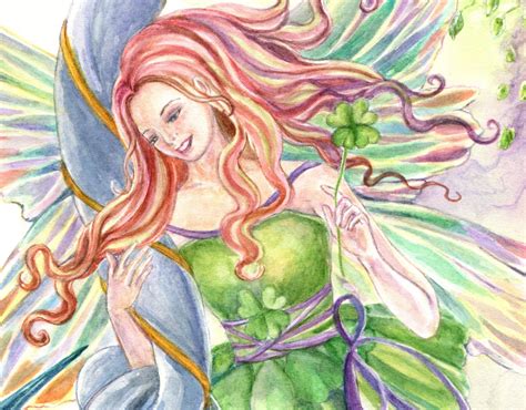 Fairy Art Irish Fairy Shamrock Fairy With Hummingbirds St Etsy