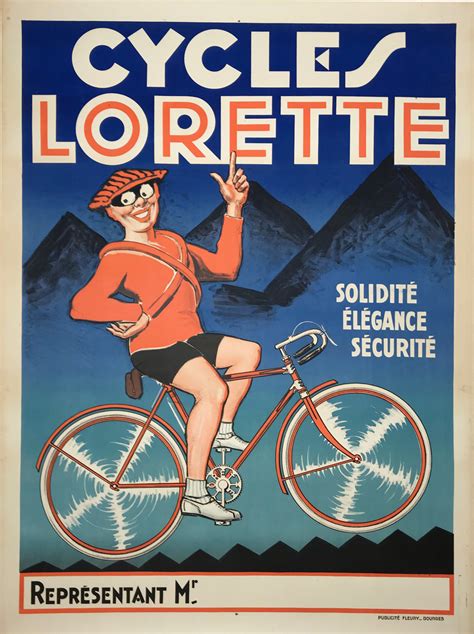 Cycles Lorette Original 1920 Vintage French Bicycle Poster Linen Backed