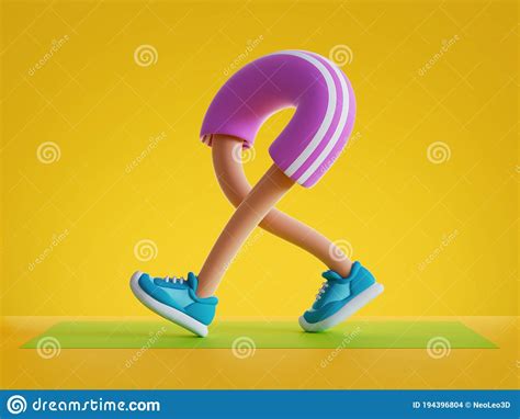 3d Render Cartoon Character Walking Legs Training Routine On Green Mat