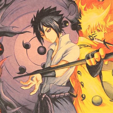 Large Sasuke And Naruto Yin And Yang Vintage Poster