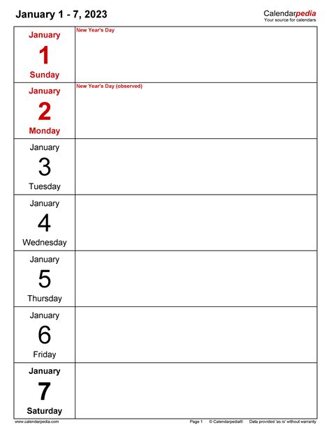 Weekly Calendars 2023 For Pdf 12 Free Printable Templates