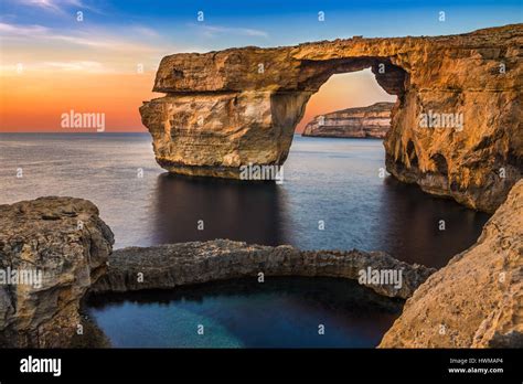 Gozo Malta The Beautiful Azure Window A Natural Arch And Famous