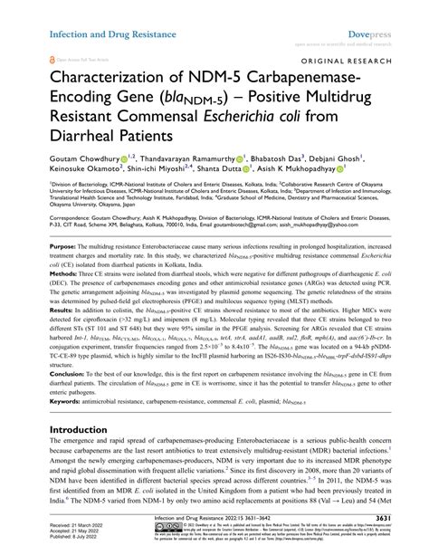 Pdf Characterization Of Ndm 5 Carbapenemase Encoding Gene Blandm 5