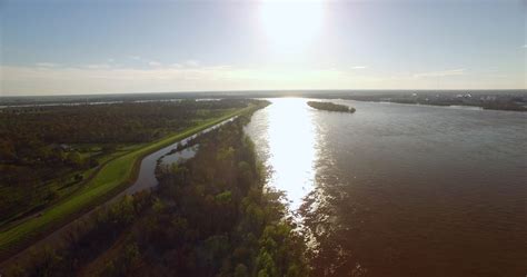 Epic Shot Mississippi River At Flood Stage Drone Aerial View Stock