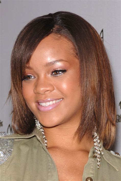 Rihanna Straight Light Brown Angled Choppy Layers Hairstyle Steal