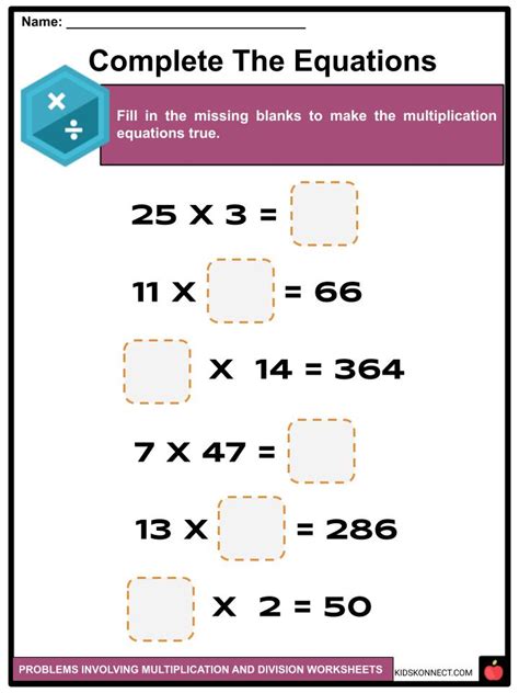 Problems Involving Multiplication and Division Facts & Worksheets