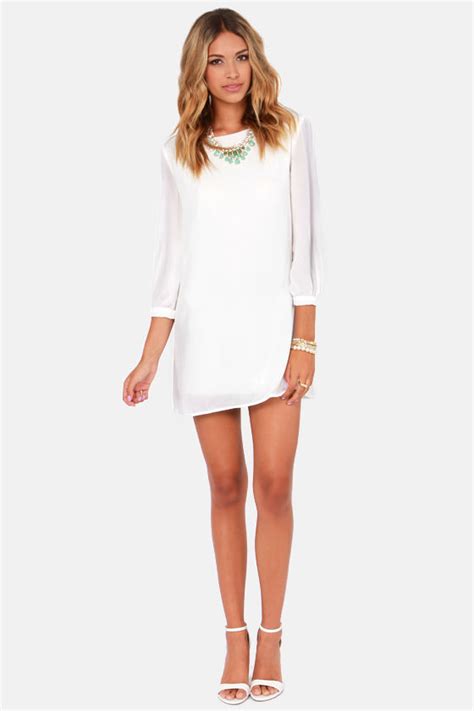 Cute Ivory Dress Shift Dress Dress With Sleeves 3900