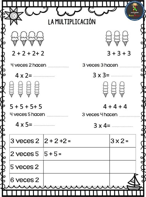 Multiplicacion Ejercicios De Matematicas Para Niños De Segundo Grado