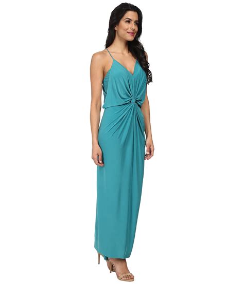 T Bags Blue Spaghetti Strap Deep V Maxi Dress With Front Tie Lyst
