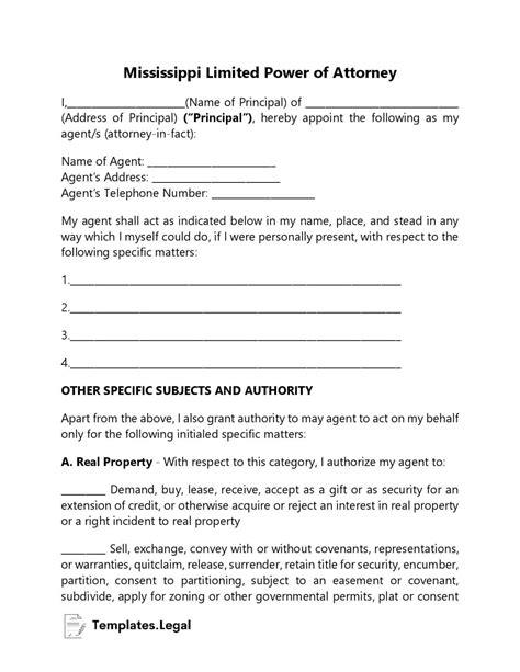 Mississippi Power Of Attorney Templates Free Word Pdf And Odt