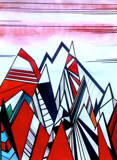Higher Geometric Landscape Painting Mountain Scene A3 By Caerys