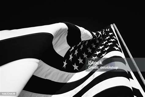 American Flag Waving Black White Cropped Stock Photo Download Image