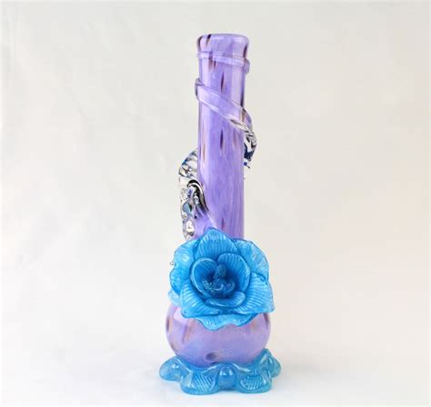 Lavender Teal Premium Flower Purple Glass Hand Sculpted Glass Bongs