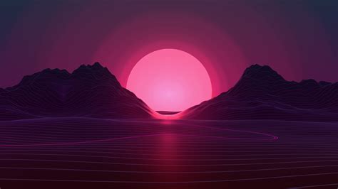 Vaporwave Moon Mountains Reflection Sunset Retrowave 4k Hd Vaporwave