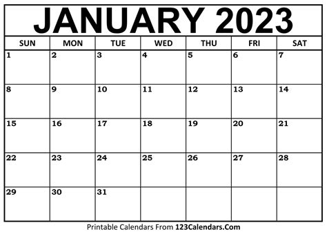 Printable January 2023 Calendar Page Printable Form Templates And Letter