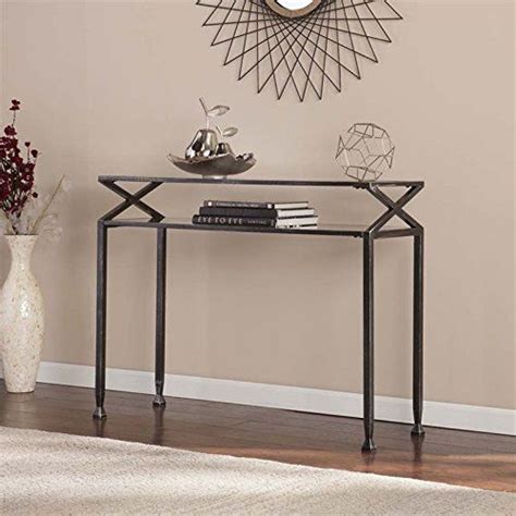 Accent tables are a great way to customize your space. Southern Enterprises Metal Glass Top Console Table in ...