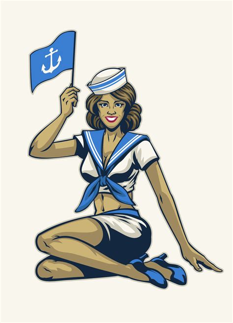 Vintage Sailor Pinup Girl 23338950 Vector Art At Vecteezy