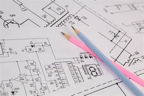 Electrical Engineering Drawings And Pencils Stock Image Image Of