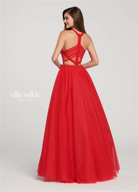 Jersey Halter Neck Prom Ballgown With A Sparkle Tulle Skirt Ew119090
