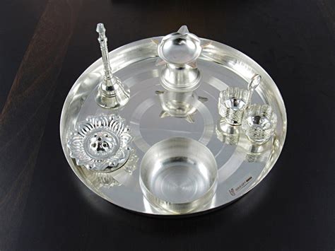 Silver Plated Aarti Pooja Thali Set Of 5 For Diwali Festival Etsy