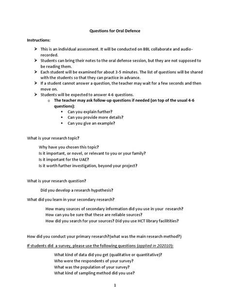Oral Defence Questions 202010 Updated Pdf Experiment Survey