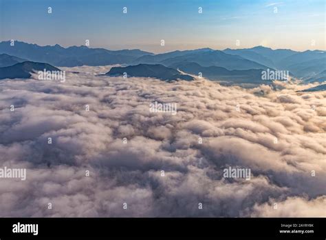 Mountain Misty Clouds Aerial Stock Photo Alamy