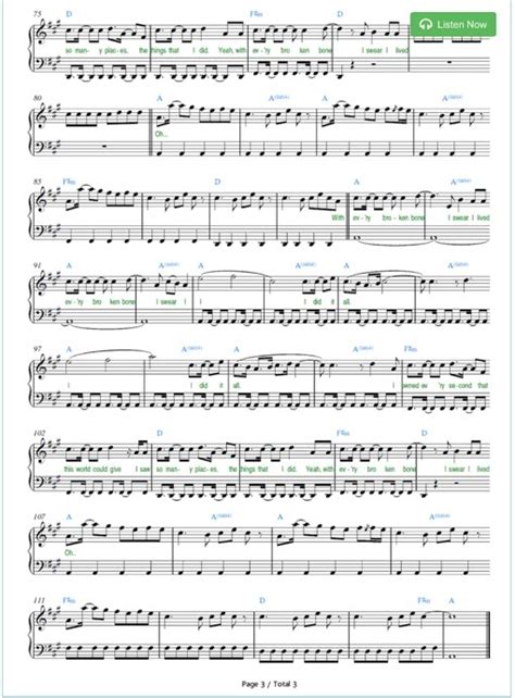 Piano Sheet Music — I Lived One Republic Piano Sheet