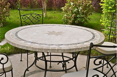 Large round outdoor dining table: 125-160cm Outdoor Garden Round Mosaic Stone Marble Dining ...