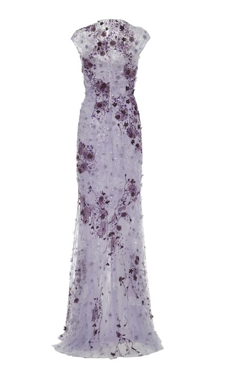 Lyst Monique Lhuillier Lavender Ombre Lace Embroidered Gown In Purple
