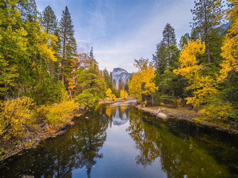 Yosemite Autumn Sentinel Bridge Half Dome Reflections Merced River