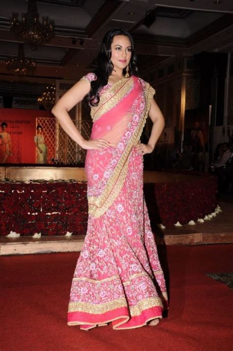 Sonakshi Sinha In Pink Saree With Long Hair Stills
