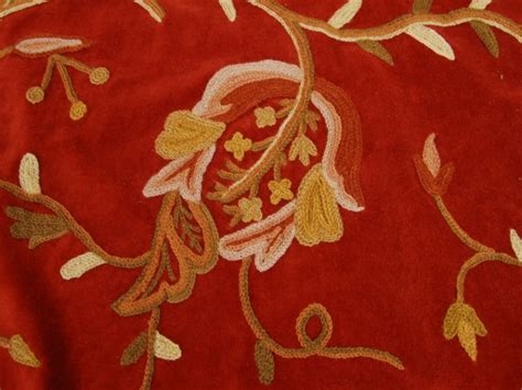 Outrageous Hand Embroidered Crewel On Velvet Upholstery Fabric From India