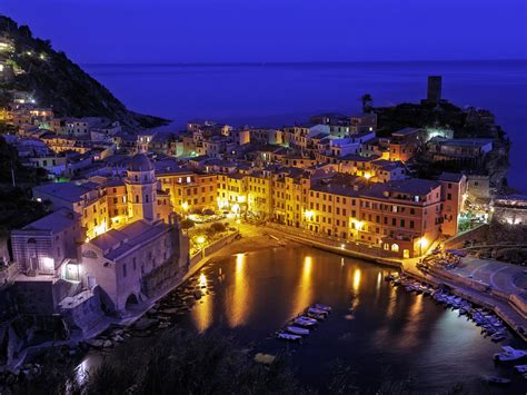 Vernazza At Night Town In The Province Of La Spezia Liguria