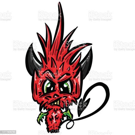 Cute Little Red Devil Cartoon Character In Vector Stock Illustration