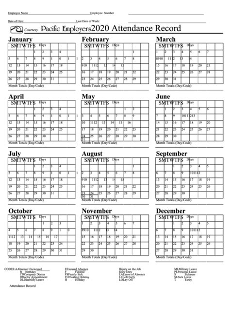 Free Employee Attendance Calendar 2021 Pdf Calendar Printables Free Blank