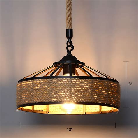 Brown Barn Shaped Pendant Light Country Style Rope 1 Light Bistro