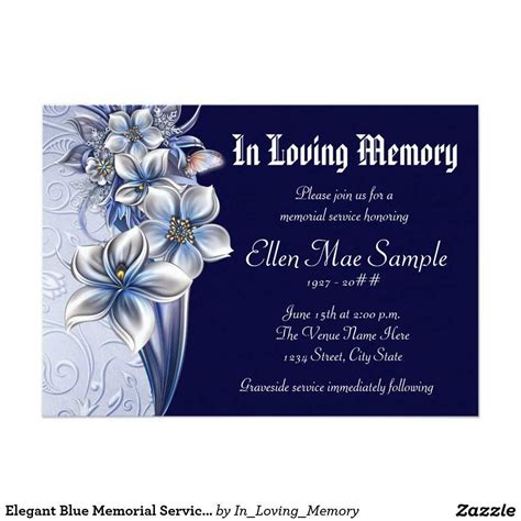 Elegant Blue Memorial Service Announcements Zazzle With Regard To