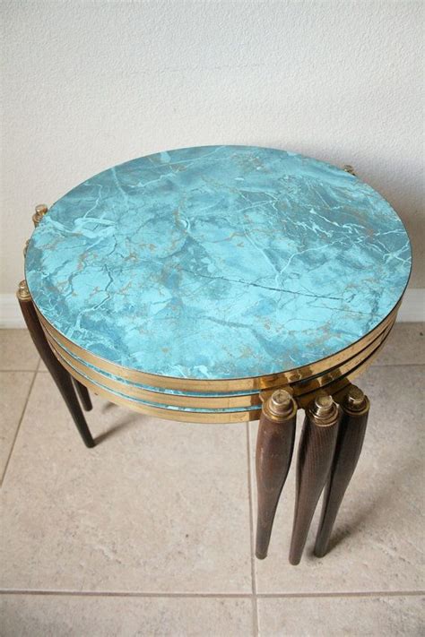 Nest of tables are the secondary furniture unit, but primary furnitures are incomplete without them. Vintage Mid Century Nesting Tables with Teal Faux Marble ...