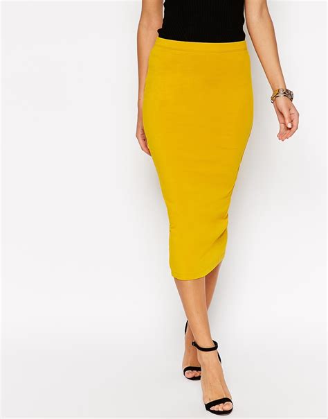 Lyst Asos Midi Pencil Skirt In Jersey In Yellow